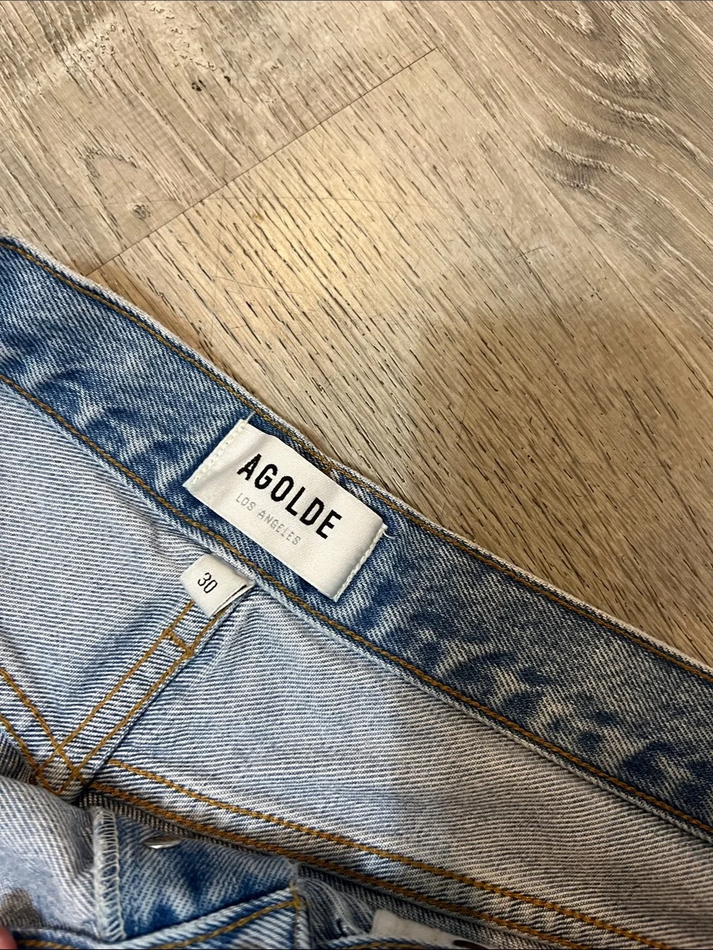 AGOLDE Parker Long Light Blue Distressed Denim Shorts size 30